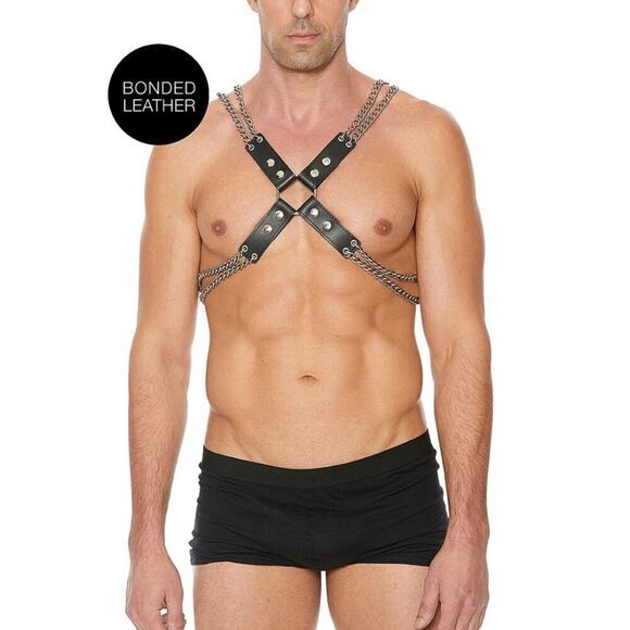 🦋B2G1🦋OUCH! SHOTS AMERICA Bonded Leather O-Ring Adjustable Chains Harness - Picture 1 of 7